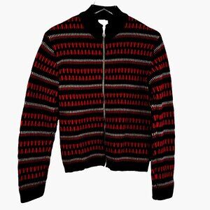 Vintage White Stag Cardigan Sweater Women’s M Wool Fair Isle Ski Full Zip Thick